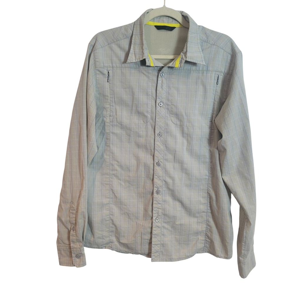 Arcteryx Mens Plaid Button Down Shirt Grey Blue Yellow Long Sleeve Technical Med